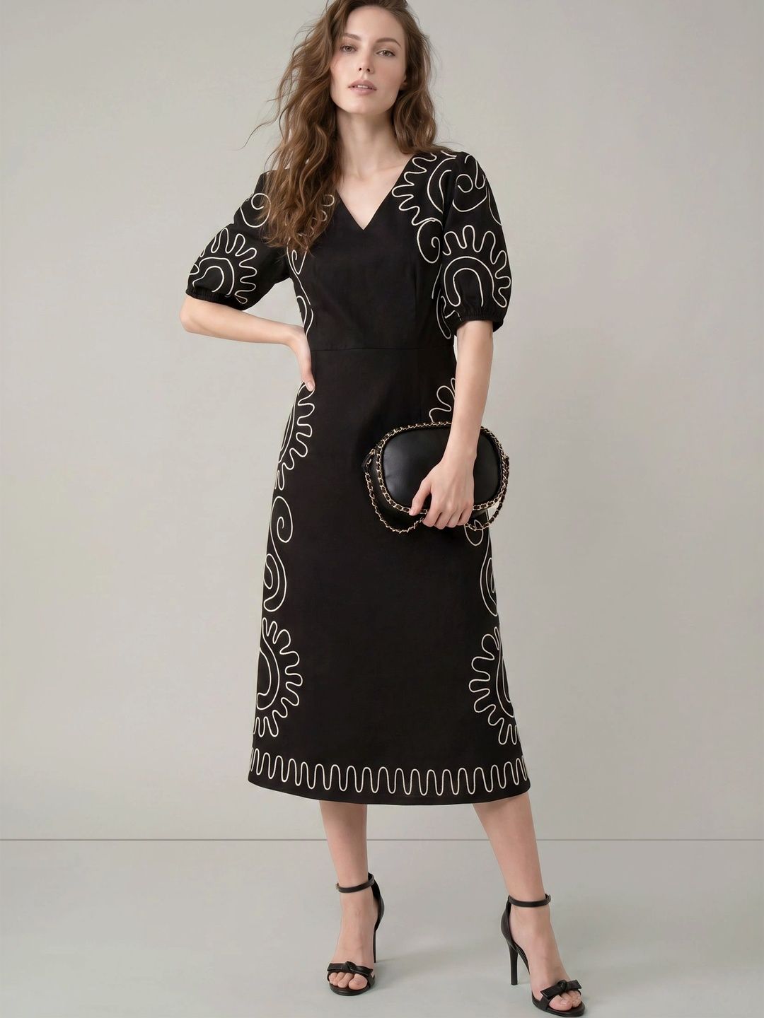 Vero Moda Embroidered Puff Sleeve Sheath Midi Dress-picture-14