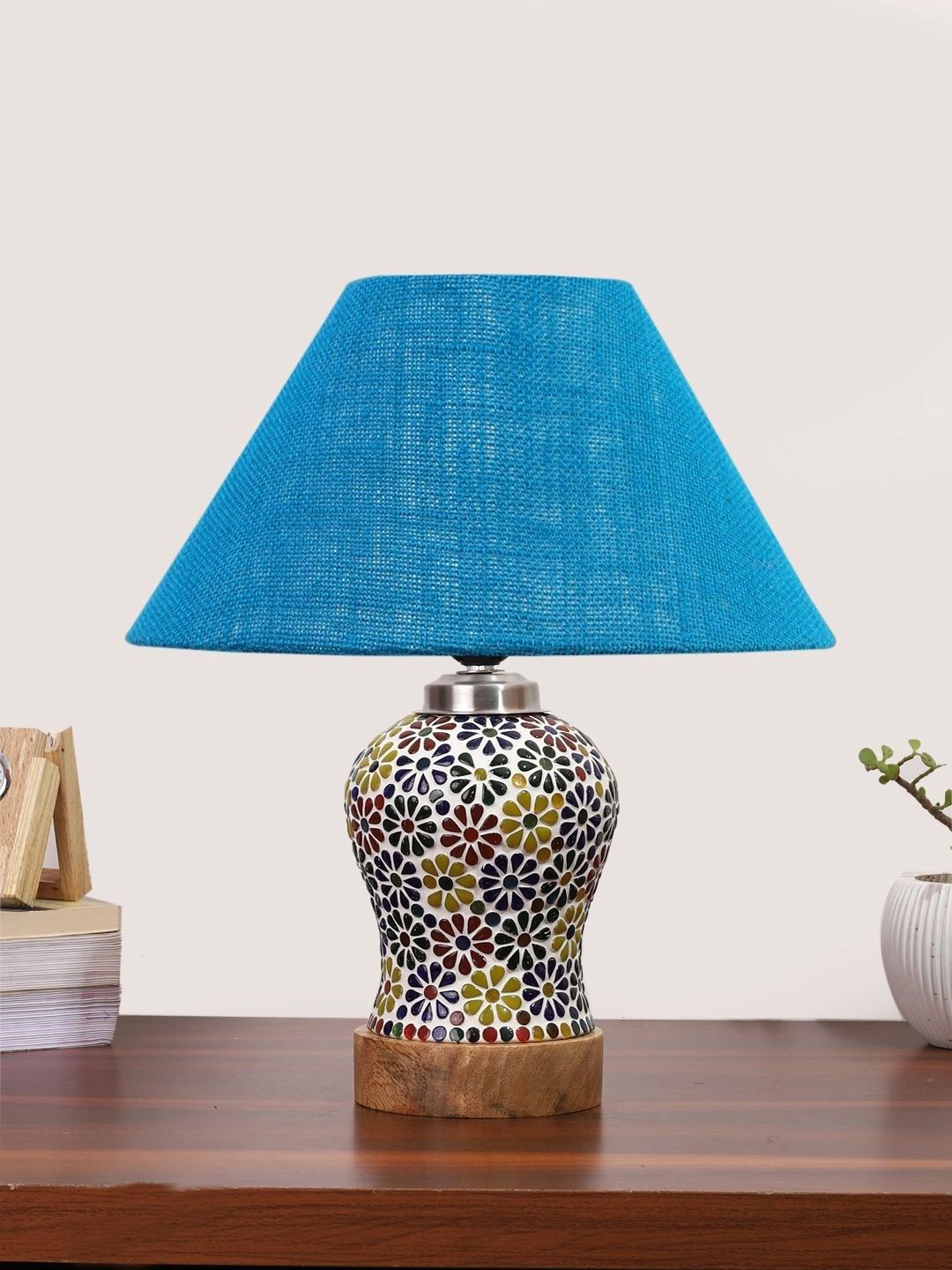 Myntra Elegant Homes Turquoise Blue Glass Traditional Abstract Shaped Table Lamp-picture-26