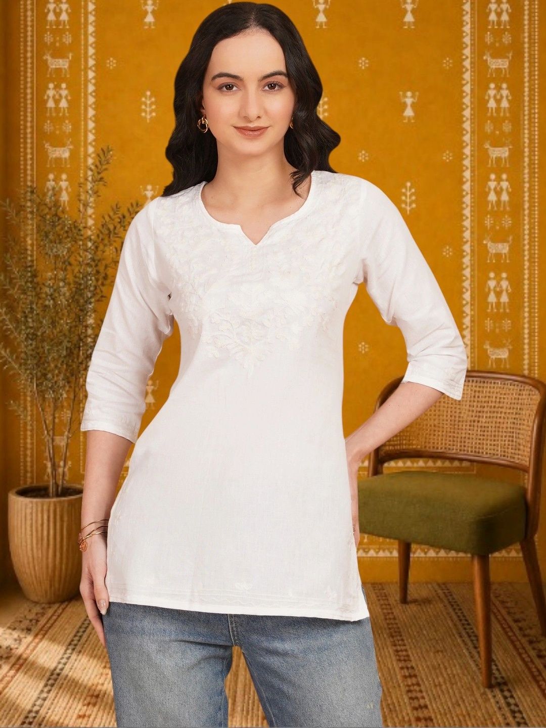 KALINI Embellished Embroidered Cotton Blend Top-picture-35