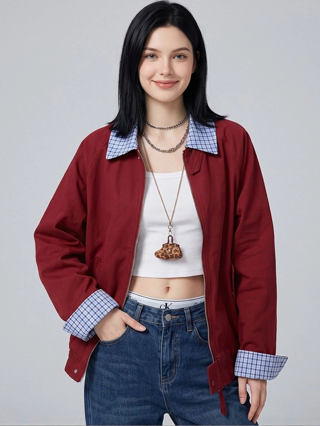 Suo Women Checked Open Front Jacket-picture-33
