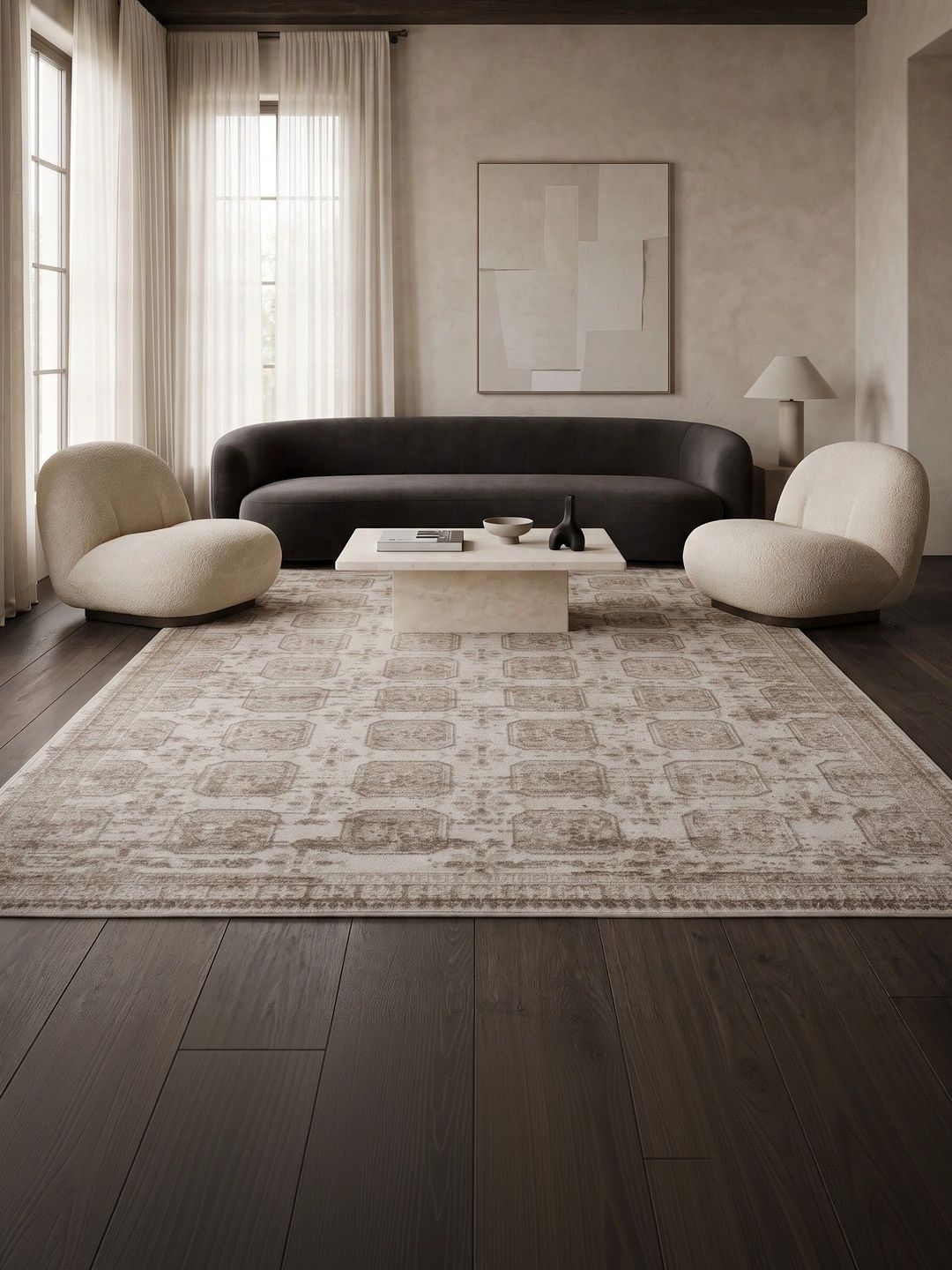 ASTERLANE Cream-Coloured Traditional Polyester Carpet-picture-26