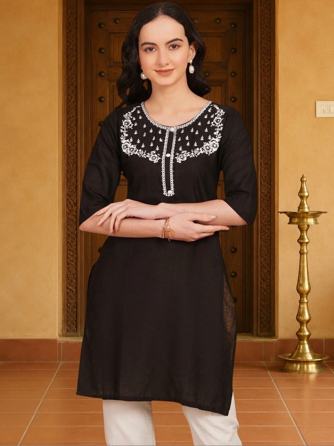 KALINI Women Embroidered Thread Work Khadi Kurta-picture-26
