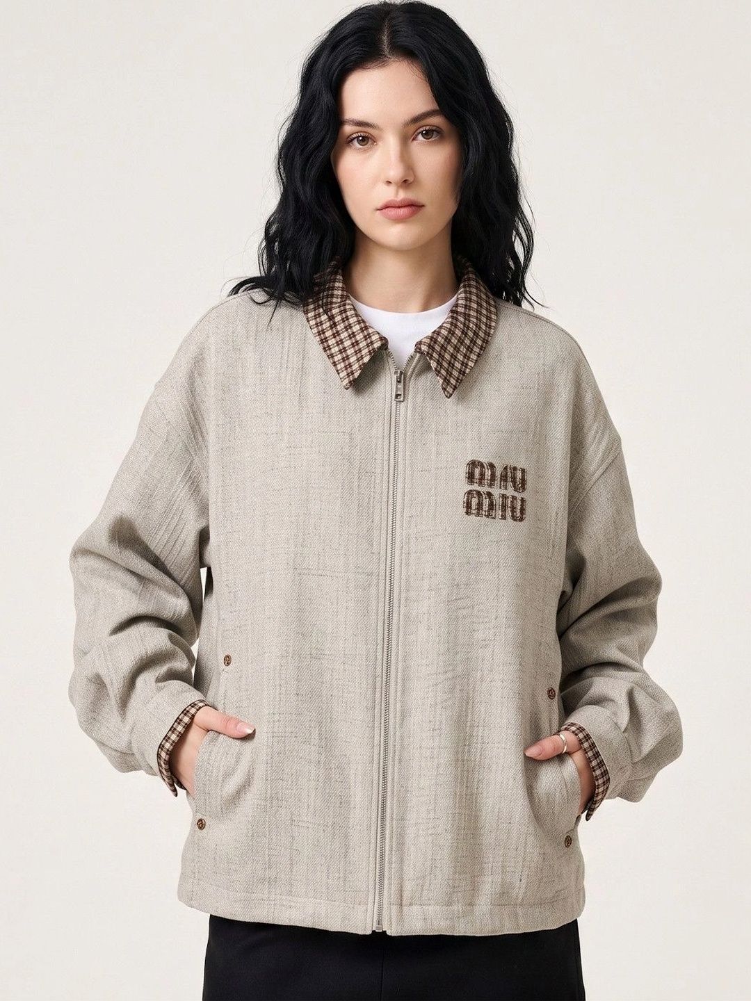 Suo Women Checked Bomber Jacket-picture-43