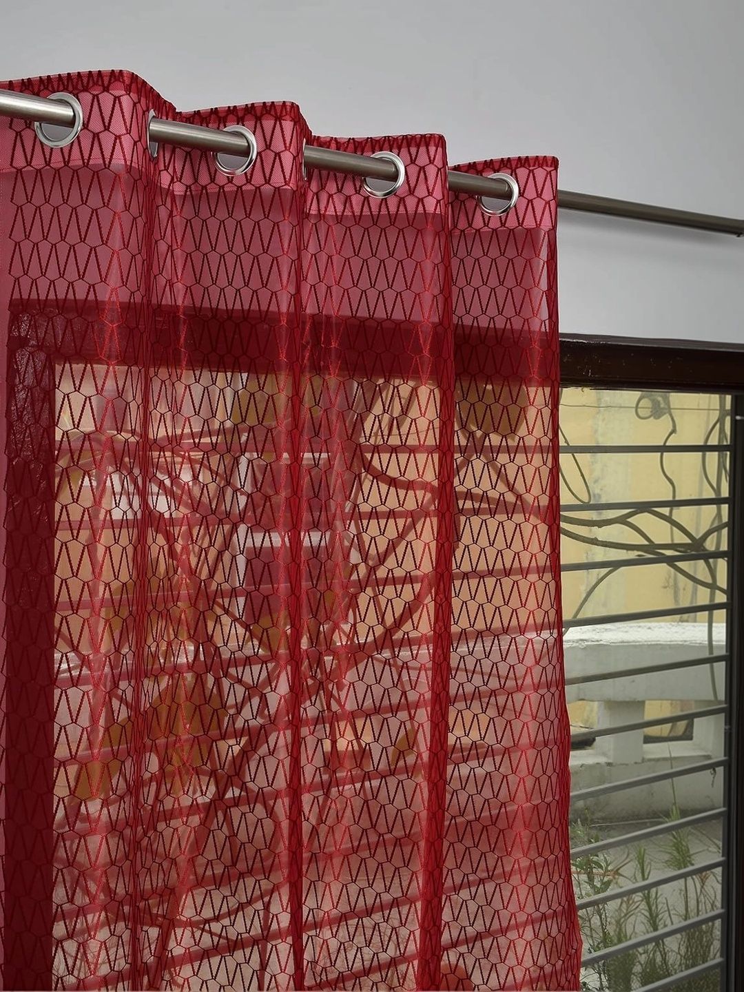 KFHDecor Maroon Set of 2 Sheer Long Door Curtain-picture-42