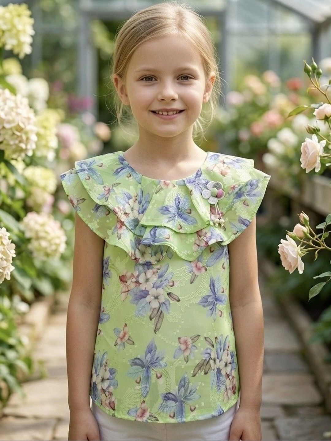TRUFFLES Floral Print Flutter Sleeve Ruffles Georgette Top-picture-11