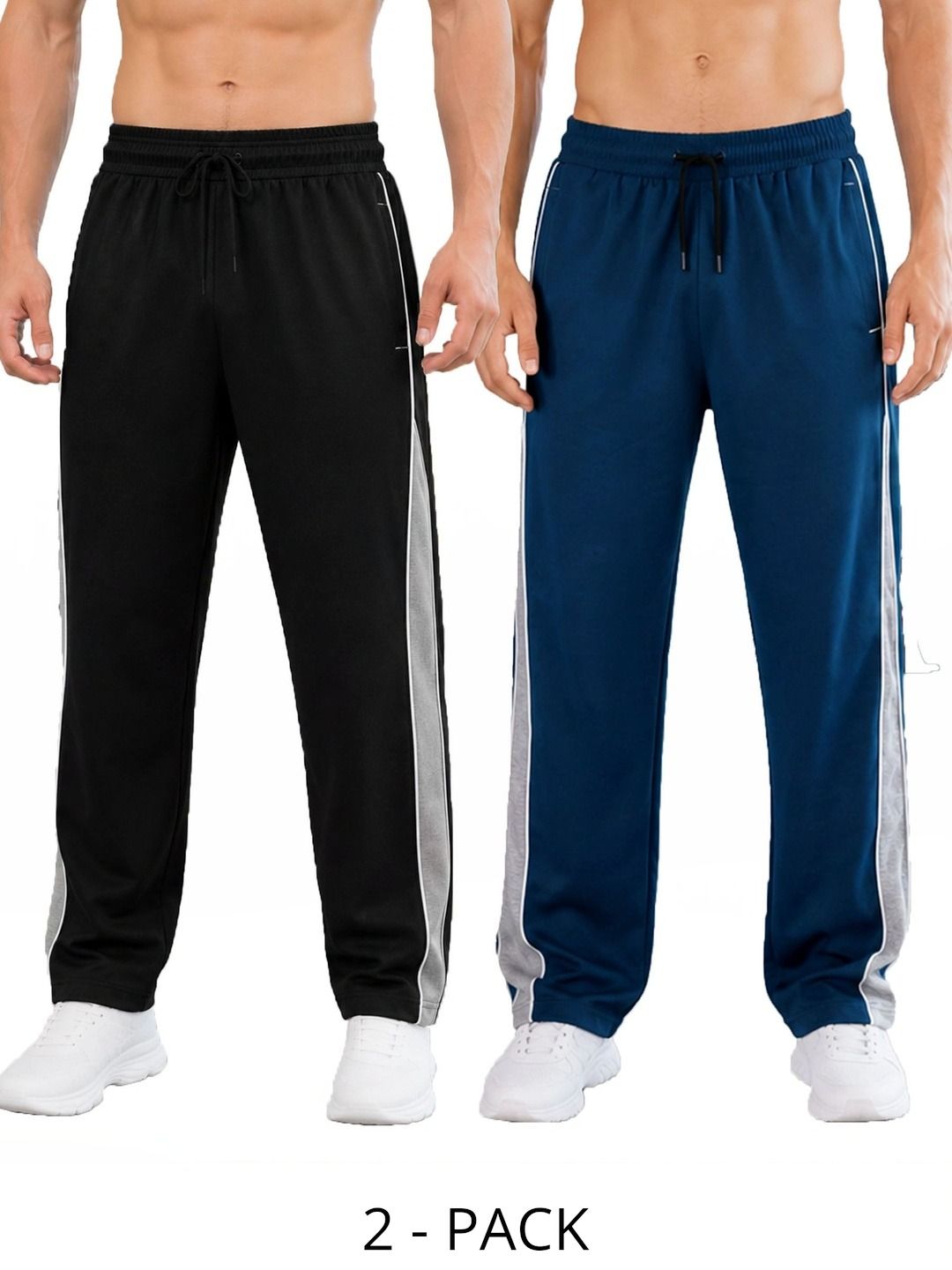 T.T. Men Pack Of 2 Colourblocked Mid-Rise Cotton Track Pants-picture-20