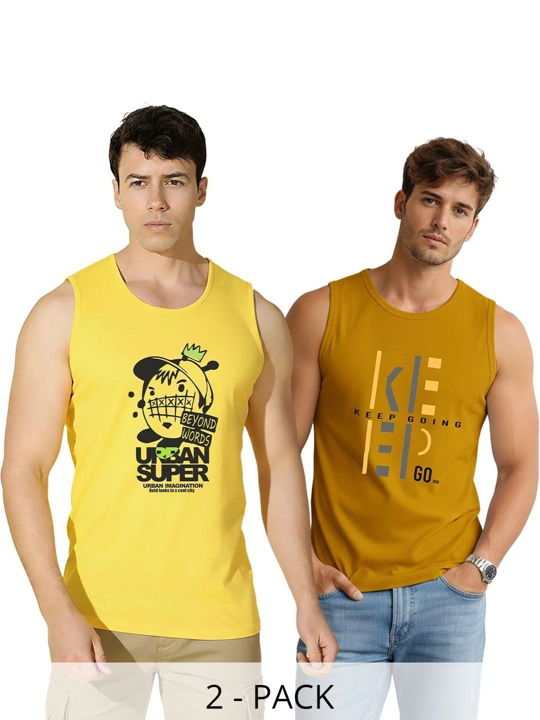 MINISTRY OF FRIENDS Pack of 2 Printed Cotton Gym Vest-picture-15