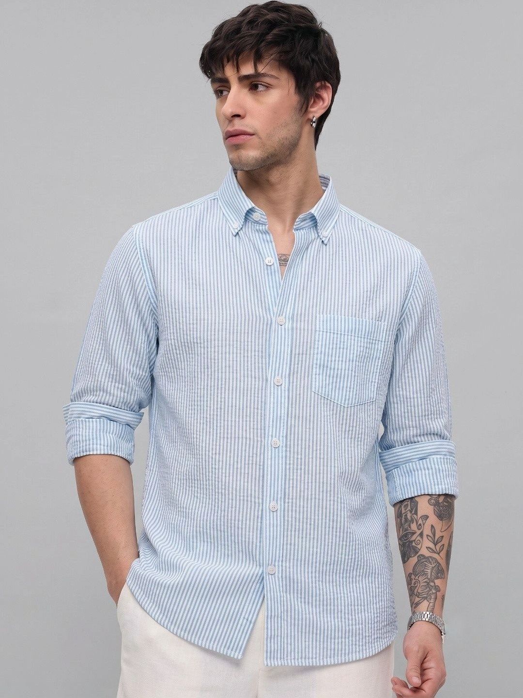 HENSHIKA Men Standard Striped Casual Shirt-picture-57