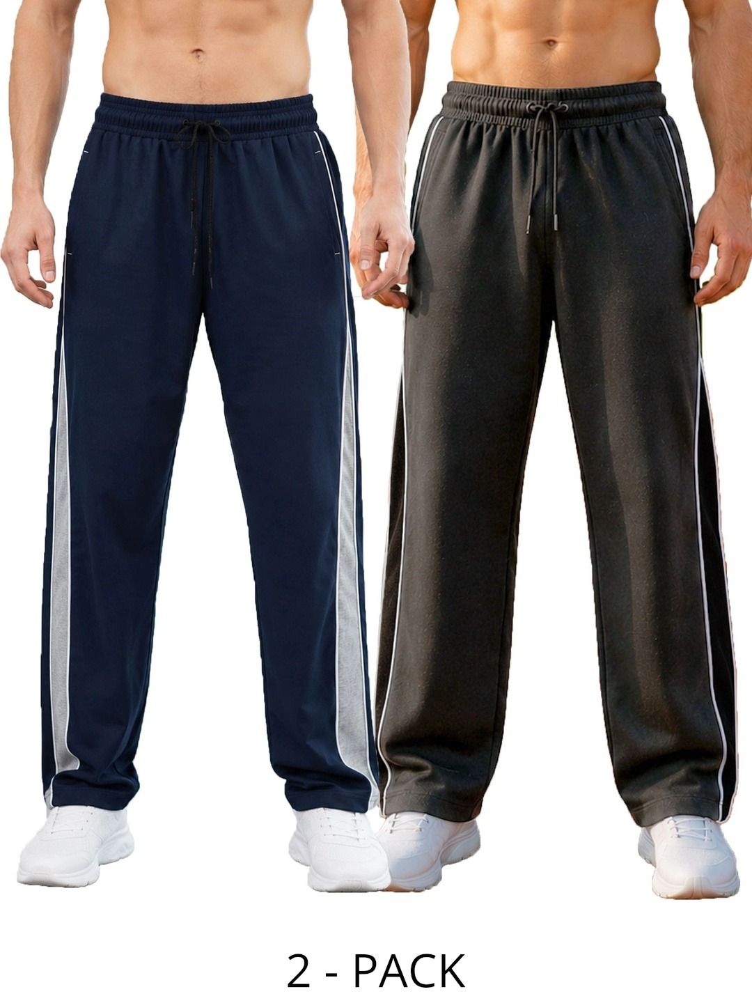 T.T. Men Pack Of 2 Colourblocked Mid-Rise Cotton Track Pants-picture-44