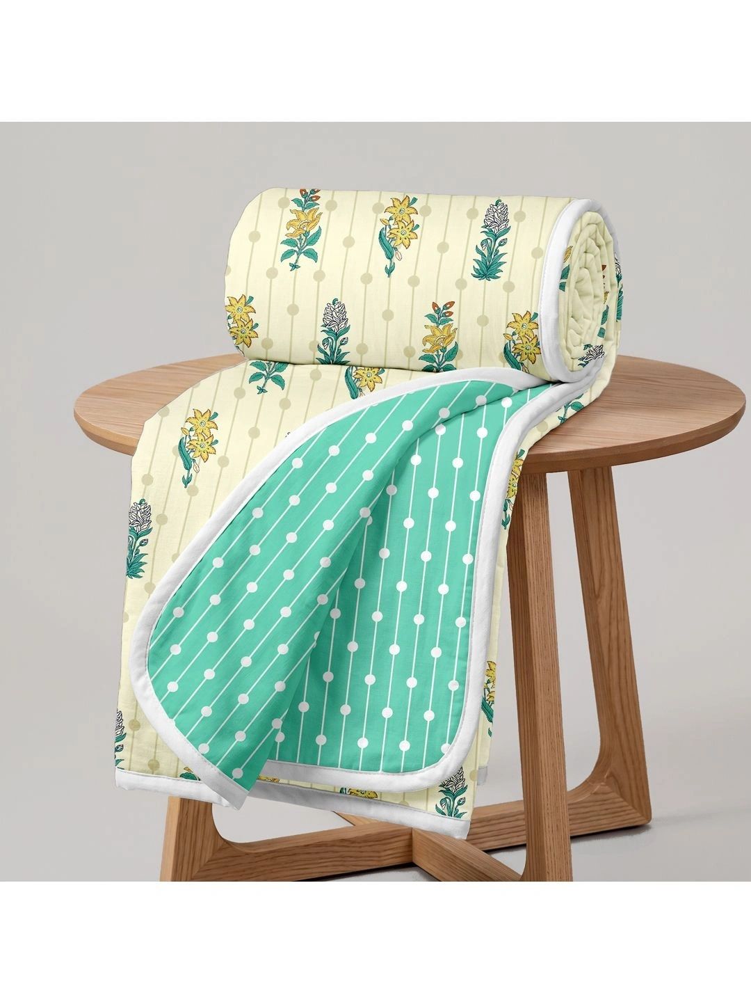 Divine Casa Cream-Coloured Floral Microfiber AC Room 120 GSM Dohar-image-9