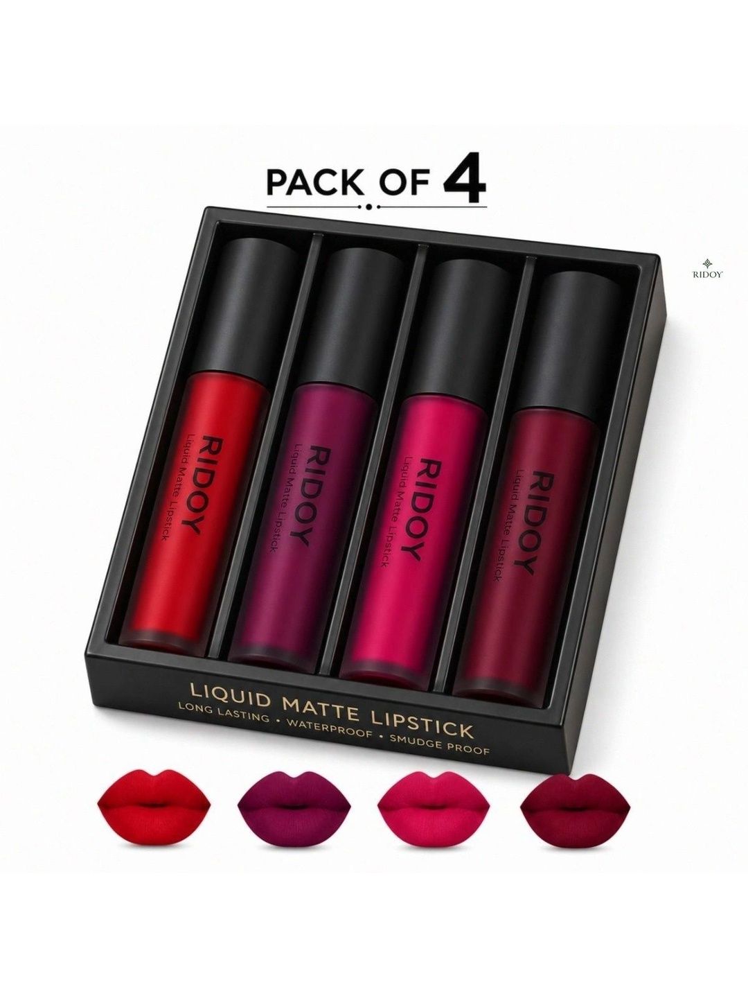 ridoy Set Of 4 Waterproof Liquid Matte Lipstick-3 ml Each - Classic Red-Berry Plum-picture-36