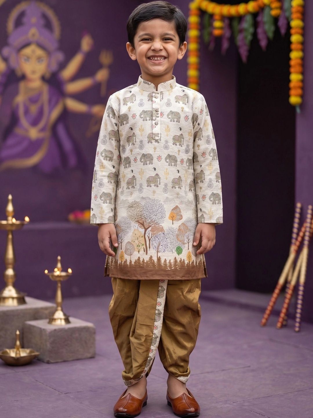 HUMAN CHOICE Boys Animal Printed Regular Kurta with Dhoti Pants-picture-11
