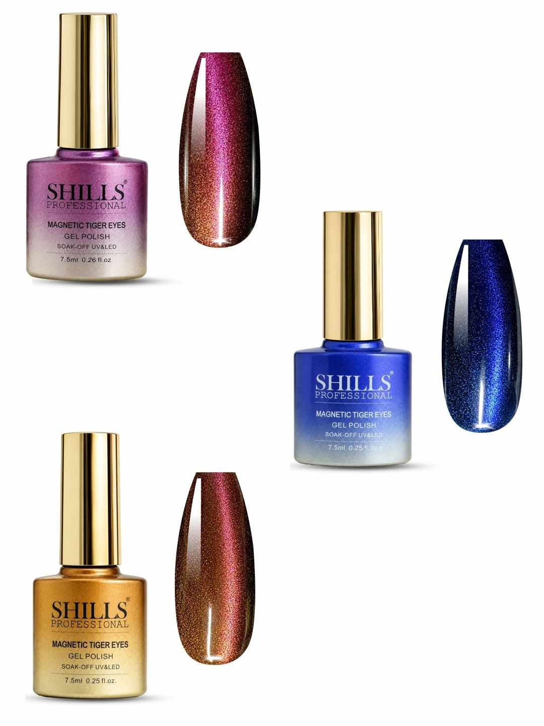 shills professional Set Of 3 Magnetic Tiger Eyes Gel Nail Polish-7.5ml Each-418- 419 - 414-picture-9