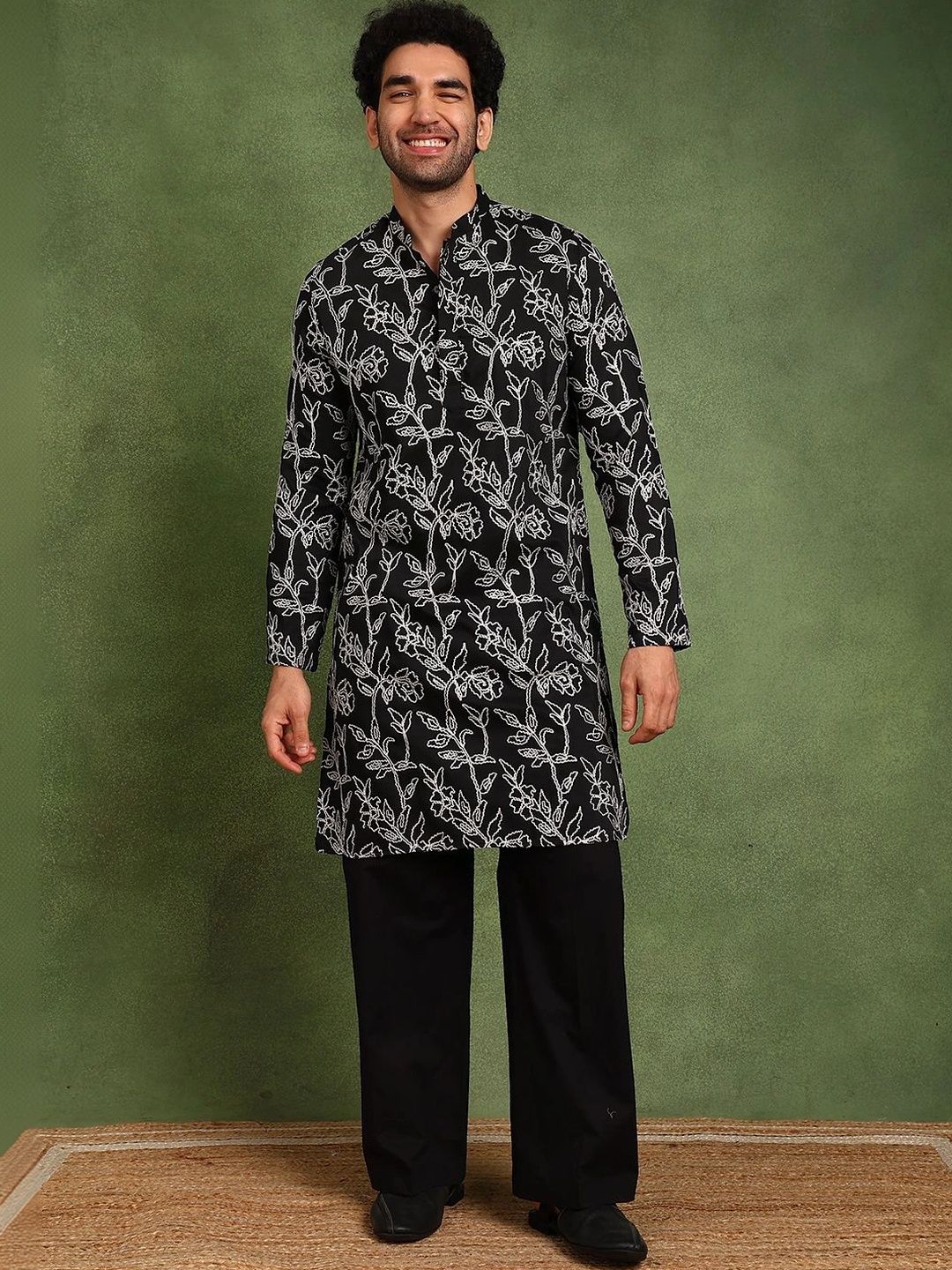 See Designs Men Floral Embroidered Regular Thread Work Kurta with Pyjamas-picture-26
