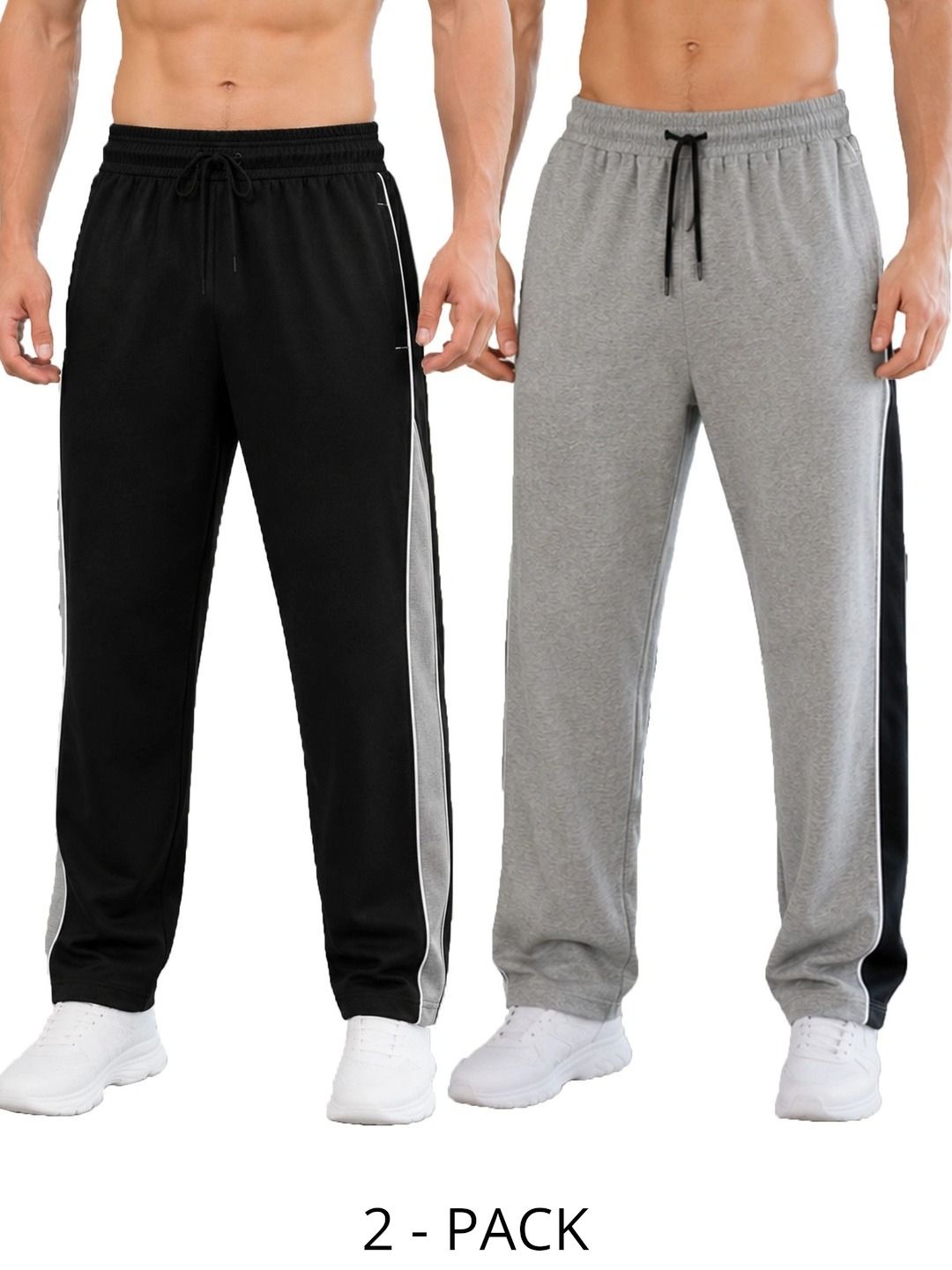 T.T. Men Pack Of 2 Colourblocked Mid-Rise Cotton Track Pants-picture-19