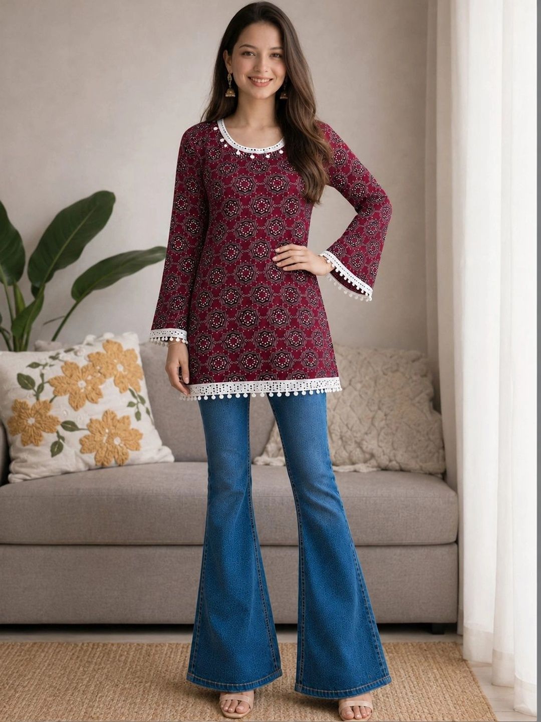 KALINI Ethnic Motifs Printed Flared Sleeves Kurti-picture-21