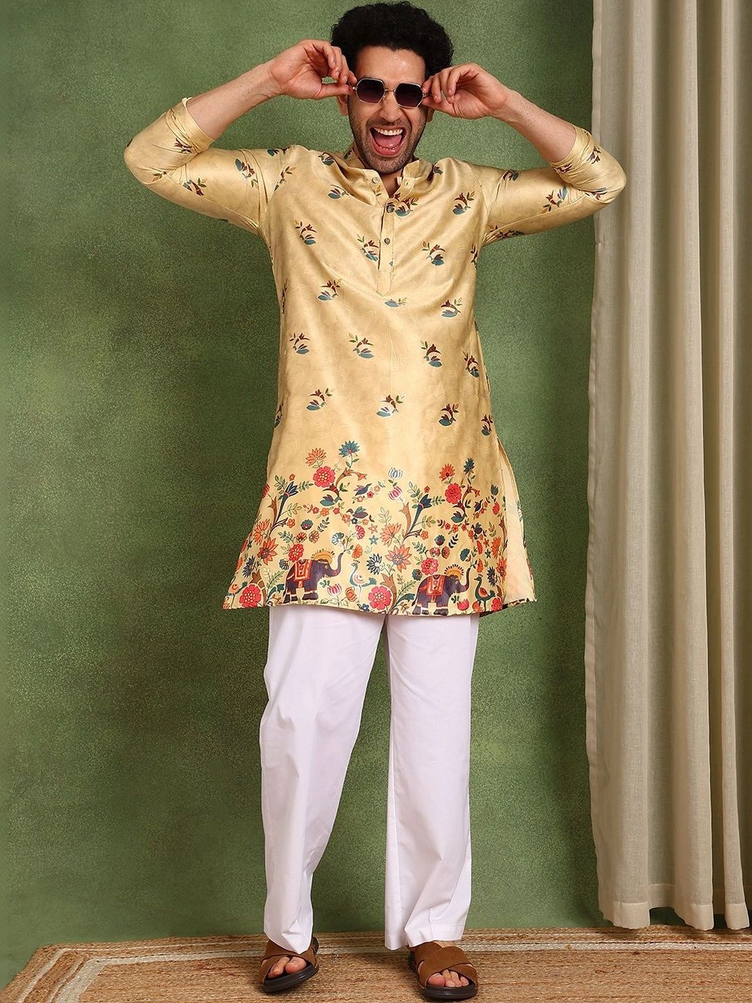 See Designs Men Ethnic Motifs Printed Indie Prints Chanderi Silk Kurta-picture-29