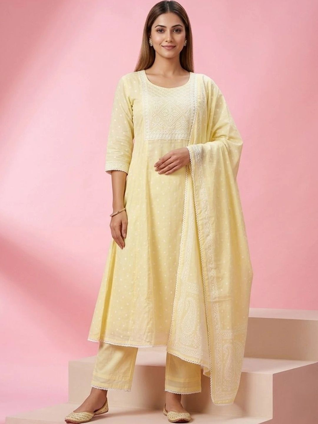 gokurtis Polka Dot Embroidered Chikankari Pure Cotton Blend Handloom Chikankari Kurti-picture-14