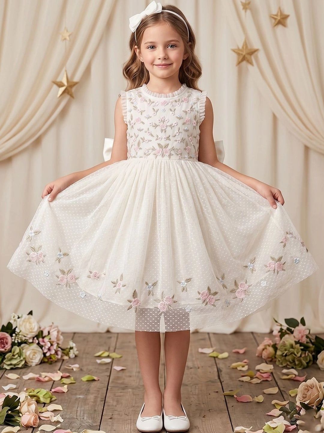 SPYBY Girls Floral Embroidered A-Line Dress-picture-0