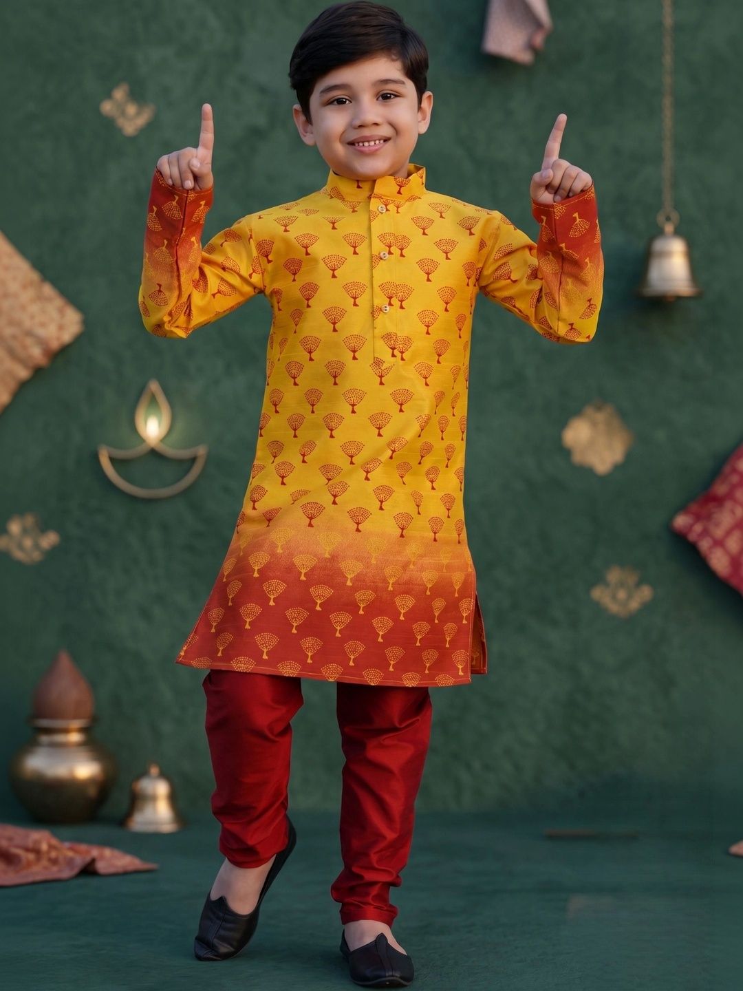 BAESD Boys Ombre Printed Regular Dupion Silk Kurta with Pyjamas-image-9