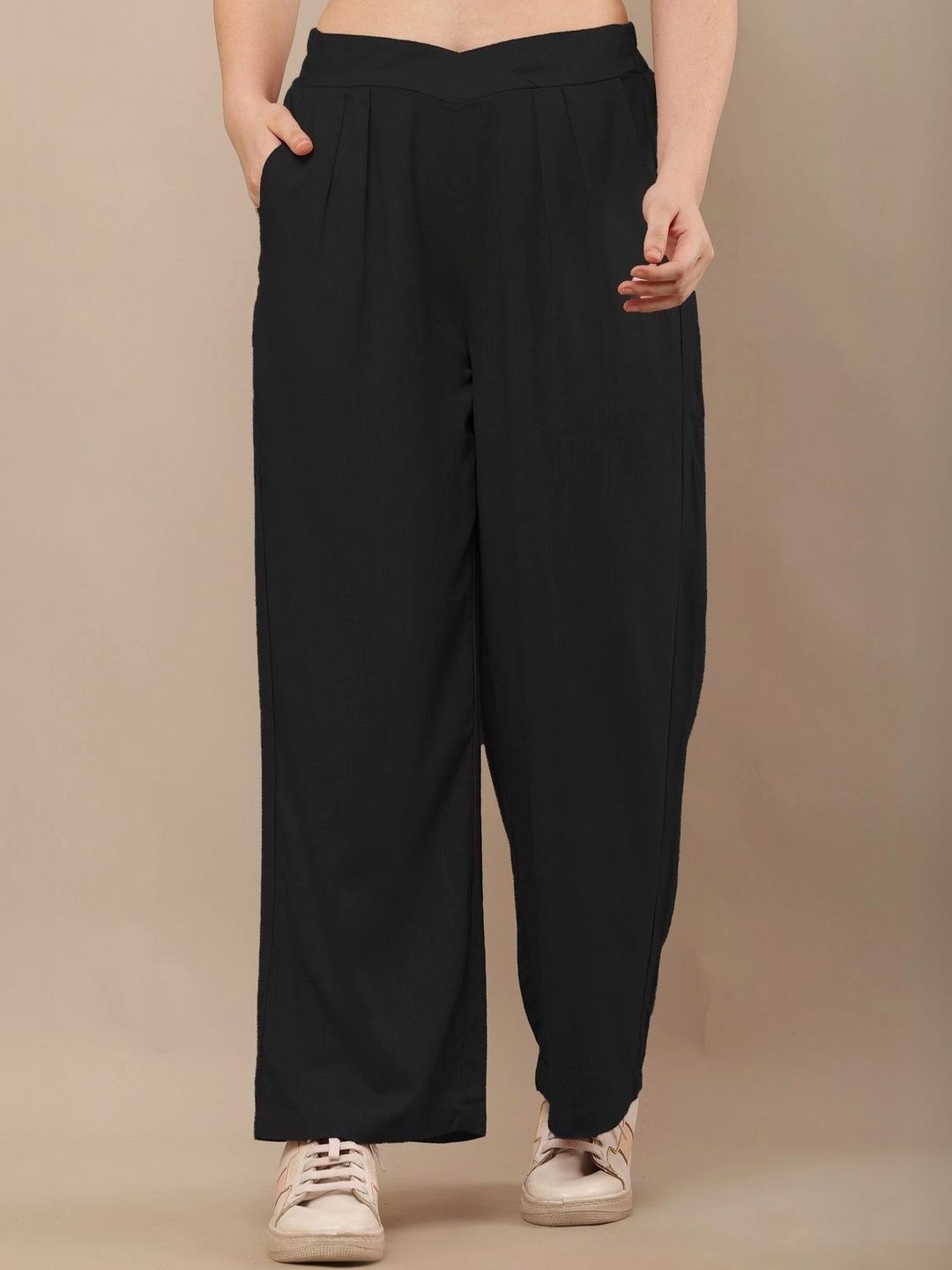 CLOTHINK INDIA Women Loose Fit High-Rise Easy Wash Linen Trousers-picture-41