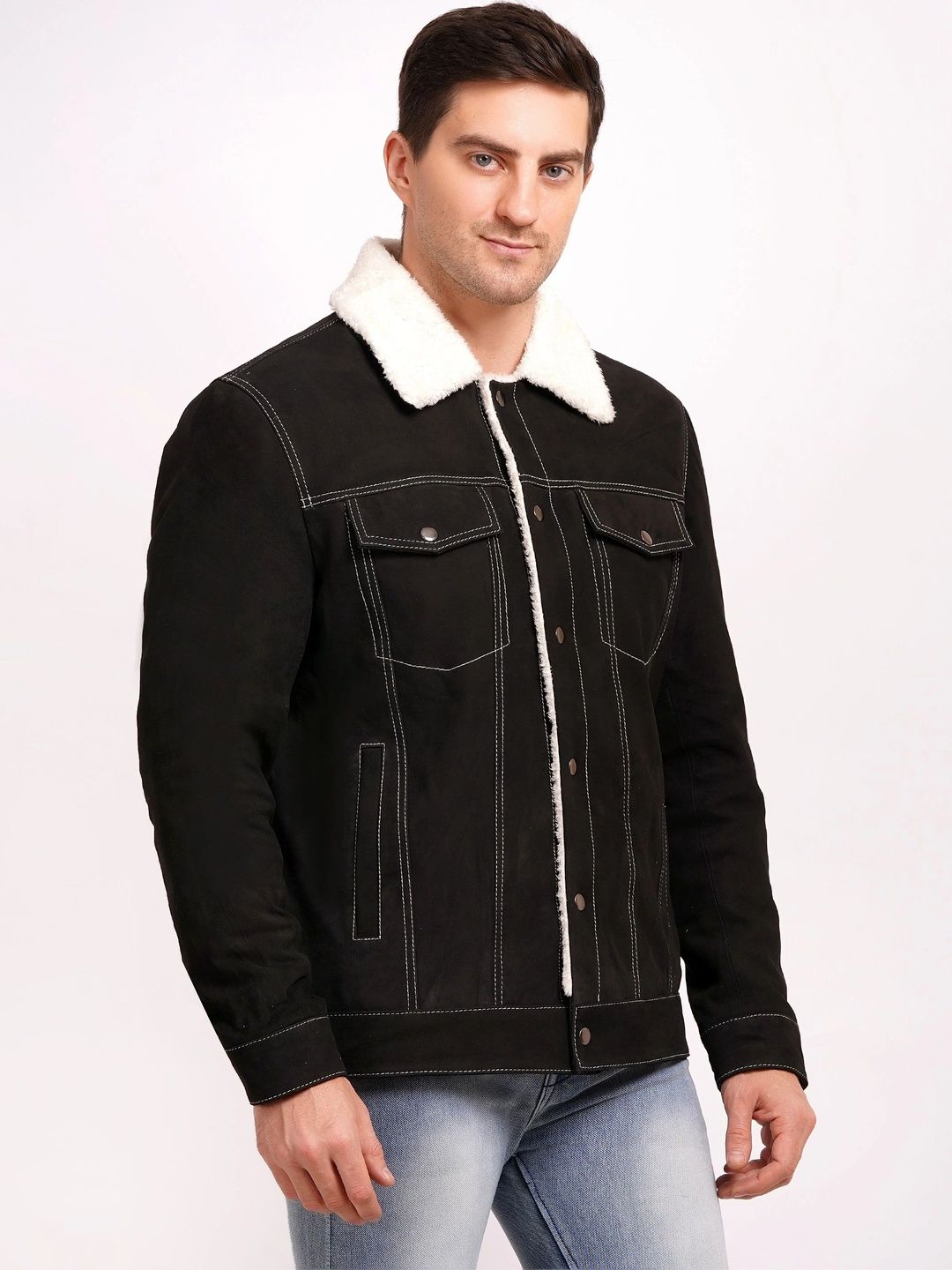 Wonxon international Men Leather Denim Jacket-picture-18