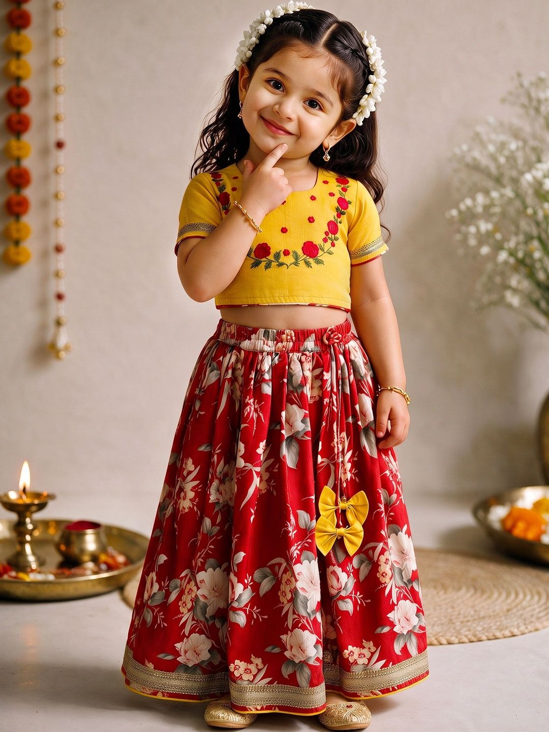 VASTRAMAY Girls Embroidered Thread Work Ready to Wear Lehenga &-picture-22