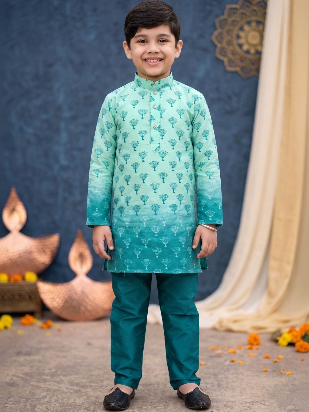 Cae Boys Ombre Printed Regular Dupion Silk Kurta with Trousers-picture-16