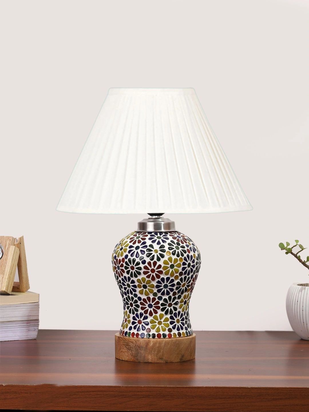 Myntra Elegant Homes Off White Printed Glass Traditional Frusturical Shaped Table Lamp-picture-35