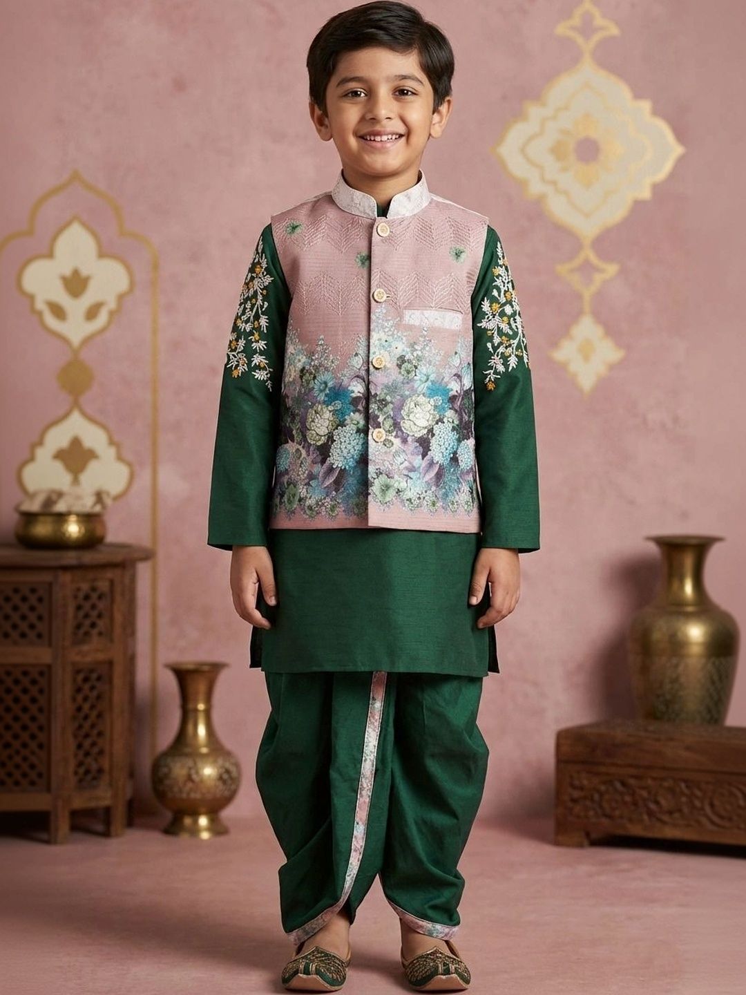 NFC CREATION Boys Floral Regular Dupion Silk Kurta with Dhoti Pants-picture-45