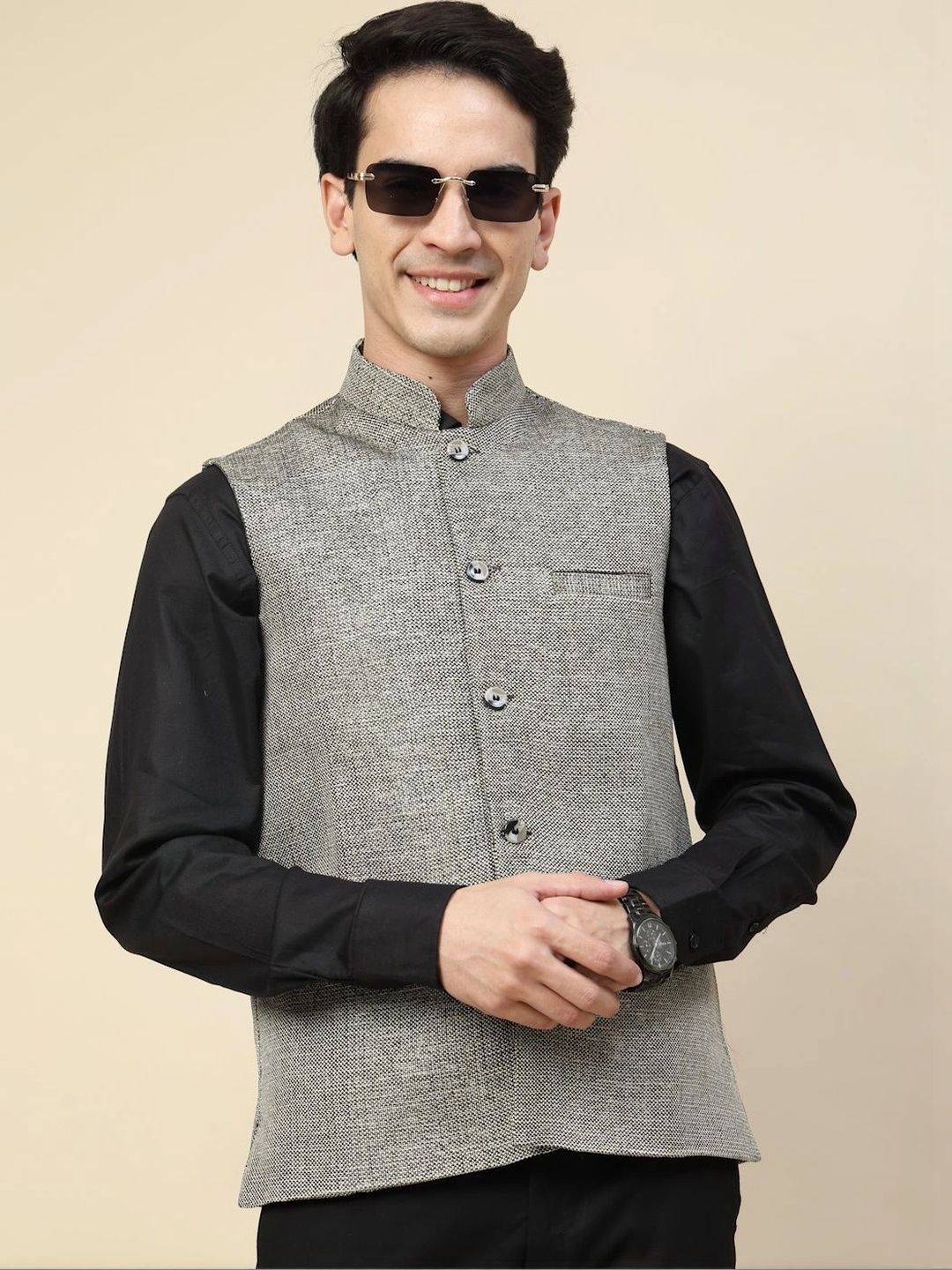 Moda Rapido Woven Design Woven Nehru Jacket-picture-31