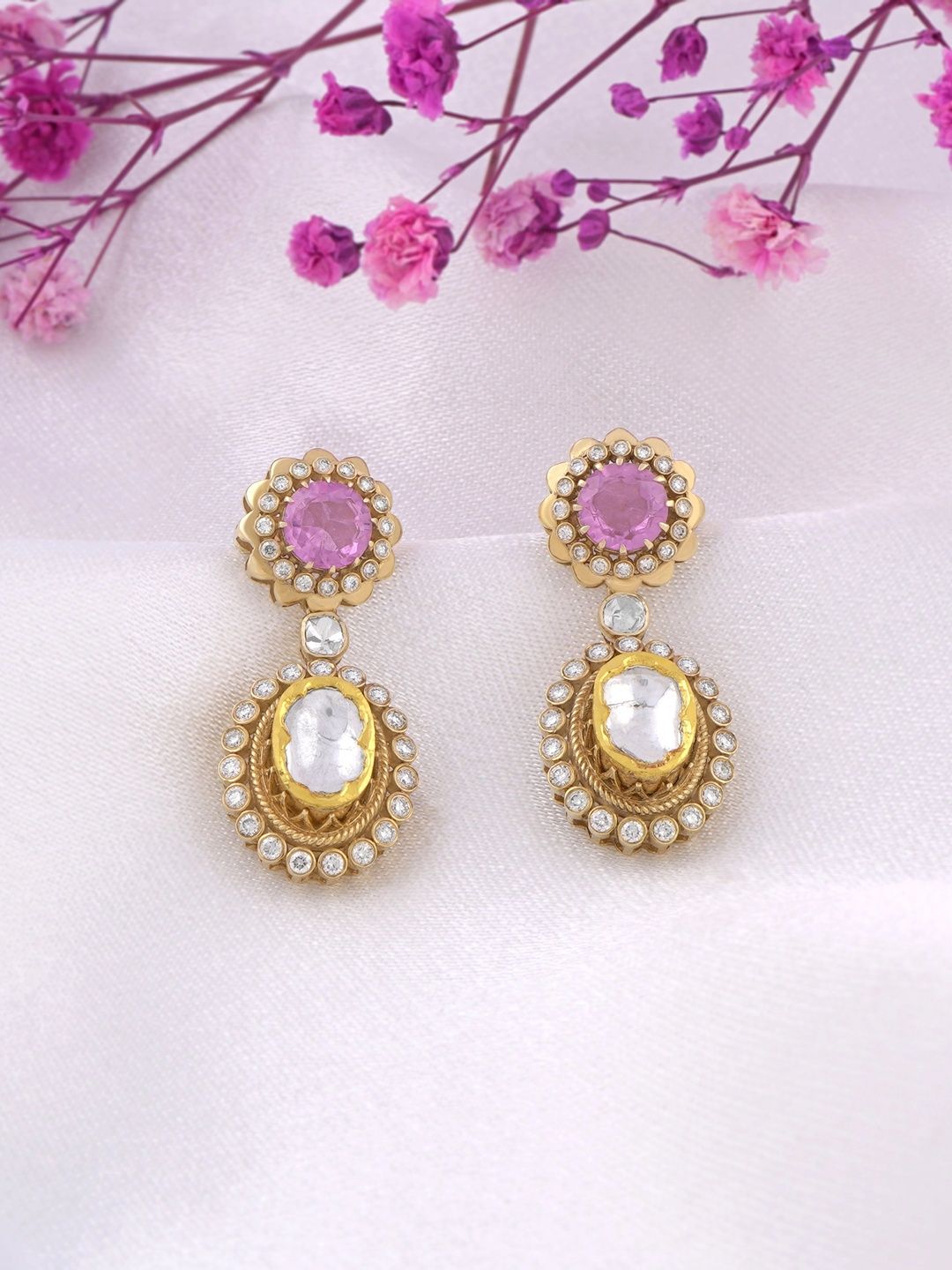 Laa Polky Stories by Raniwala 14 Kt Gold Earrings With 0.57 Ct Natural Diamond - 7.14 g-picture-36