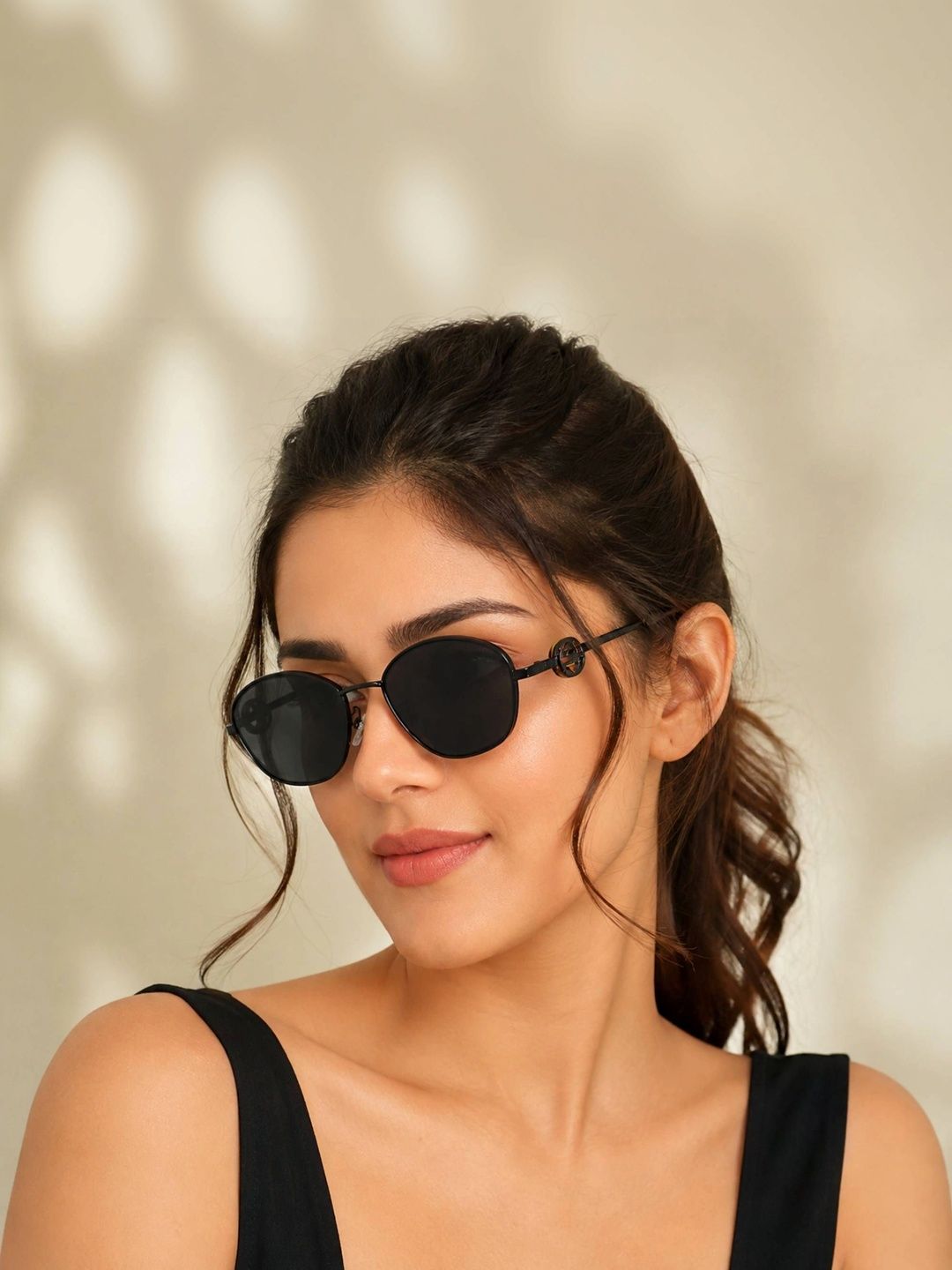 LensKandy Women Black Lens & Black Oval Sunglasses with-picture-2