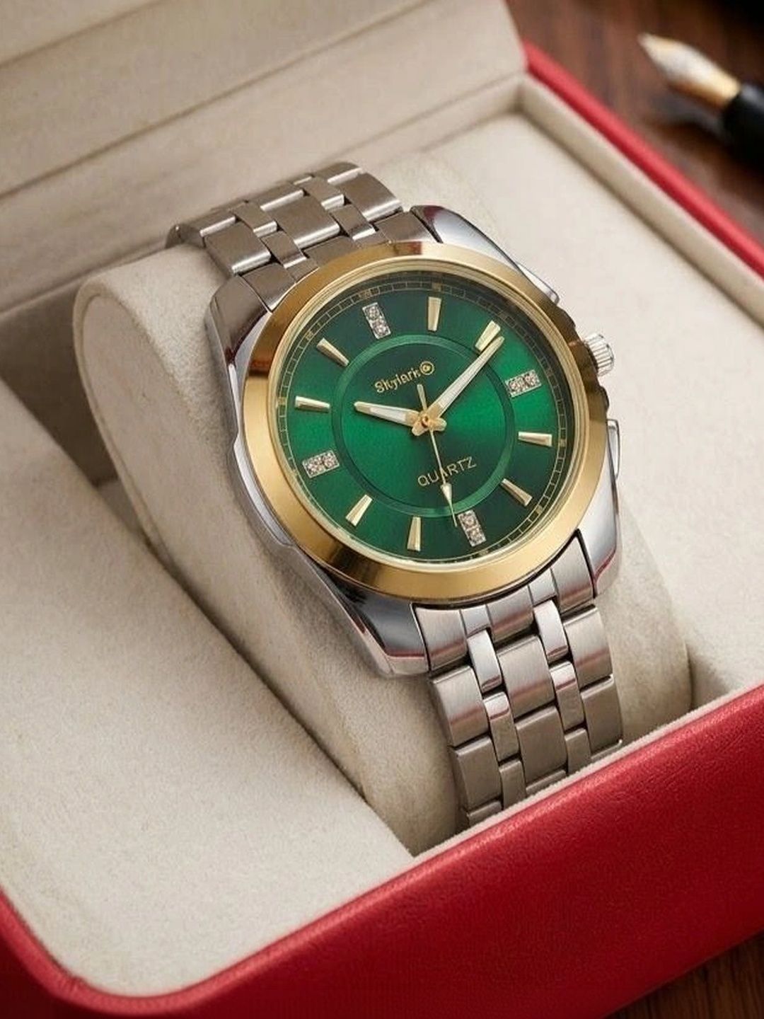 Skylark Men Embellished Dial & Stainless Steel Bracelet Style Straps Analogue Watch CIELO_green_silver_men-image-3