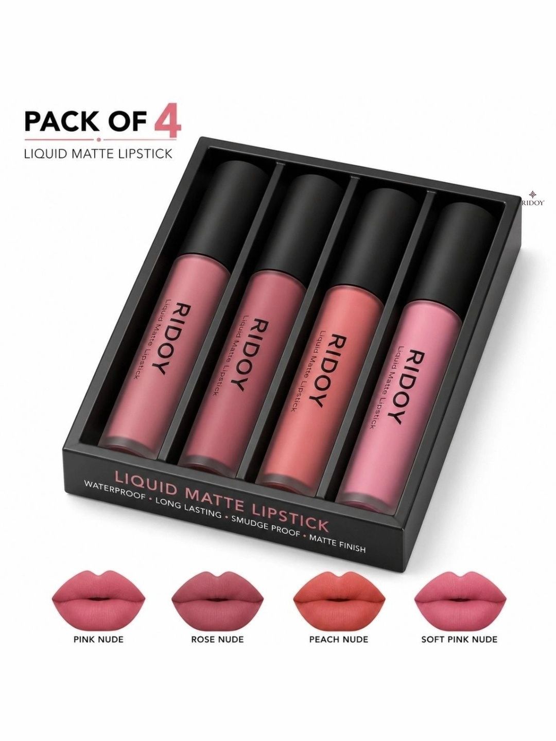 ridoy Set Of 4 Waterproof Liquid Matte Lipstick-3 ml Each - Pink Nude-Rose Nude-Peach Nude-picture-45