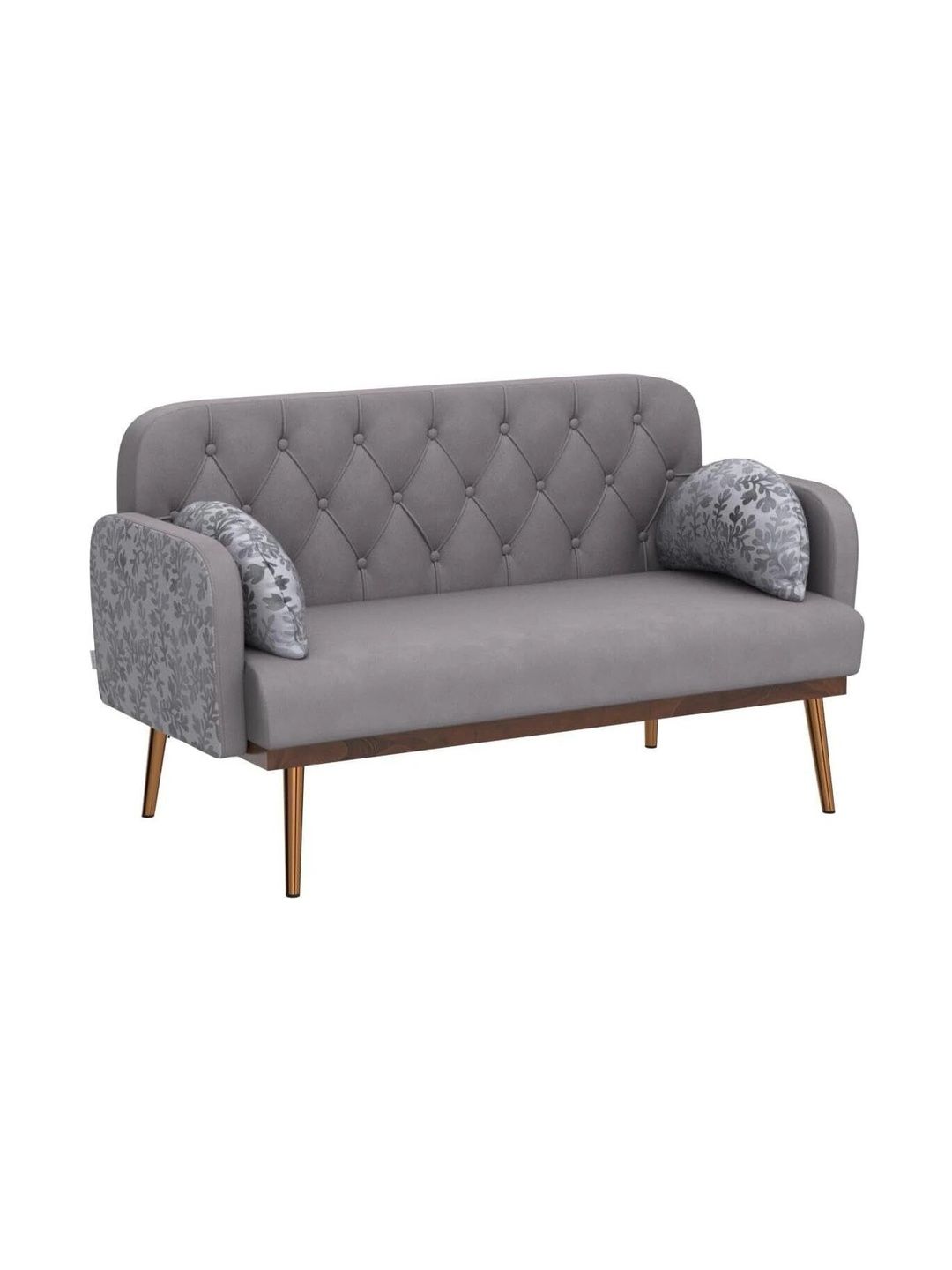 Soul craft Grey & Brown Textured Wooden & Velvet 2-Seater Sofa-image-30