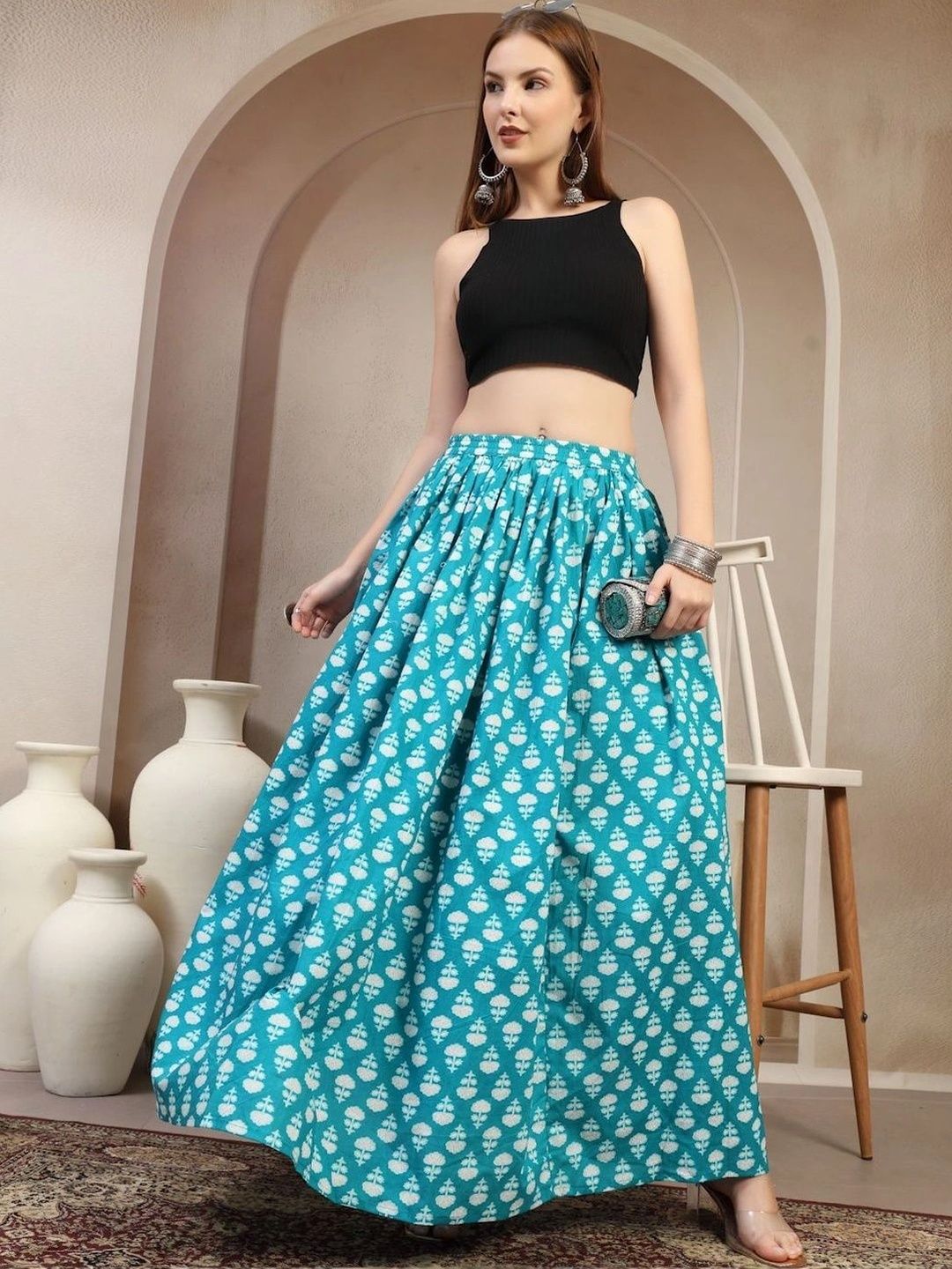 Anouk Women Cotton Cotton Cambric Floral Maxi A-Line Skirt-picture-52