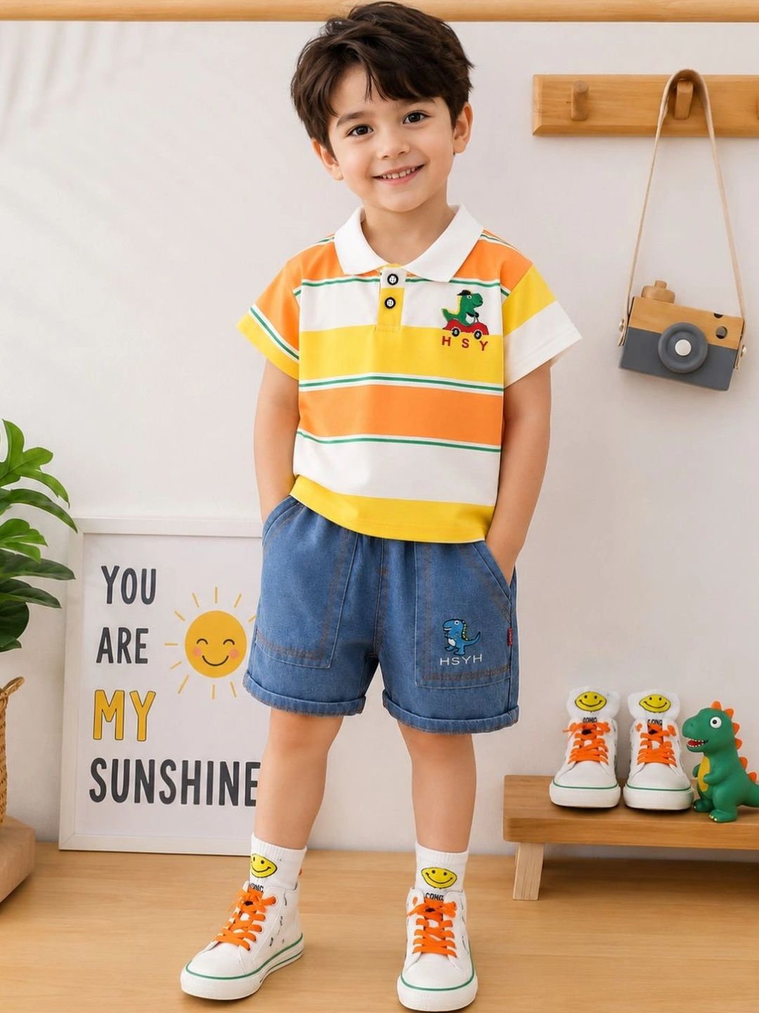 KIDNIP Unisex Kids Striped T-shirt with Shorts-picture-24
