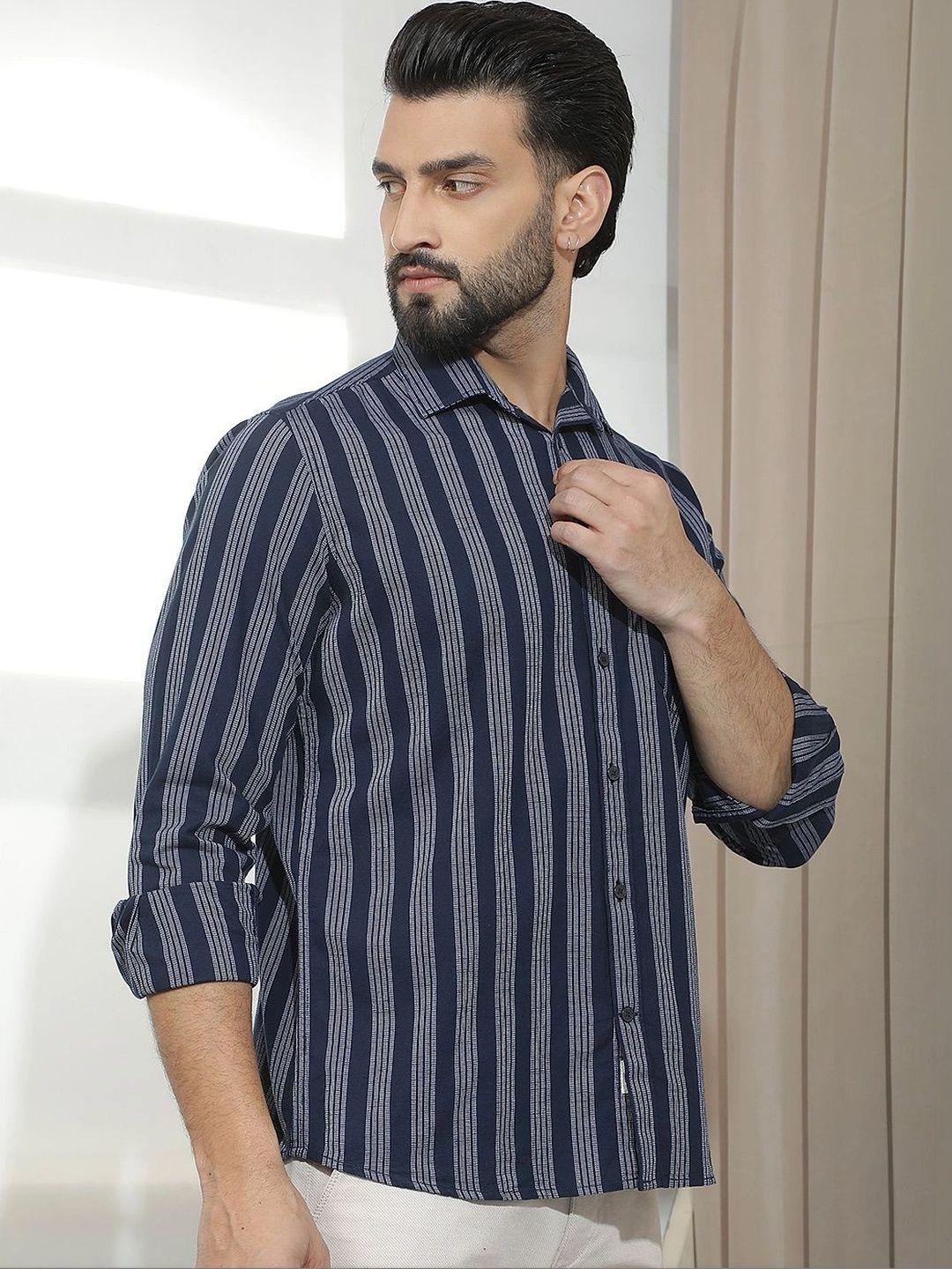 Crimsoune Club Men Slim Fit Striped Casual Shirt-image-47