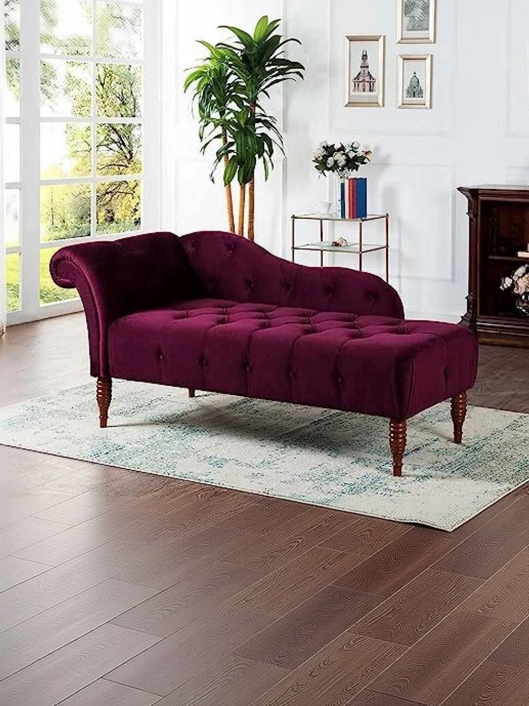INDIAWOODMART Maroon Wooden 2 Seater Sofa-picture-5