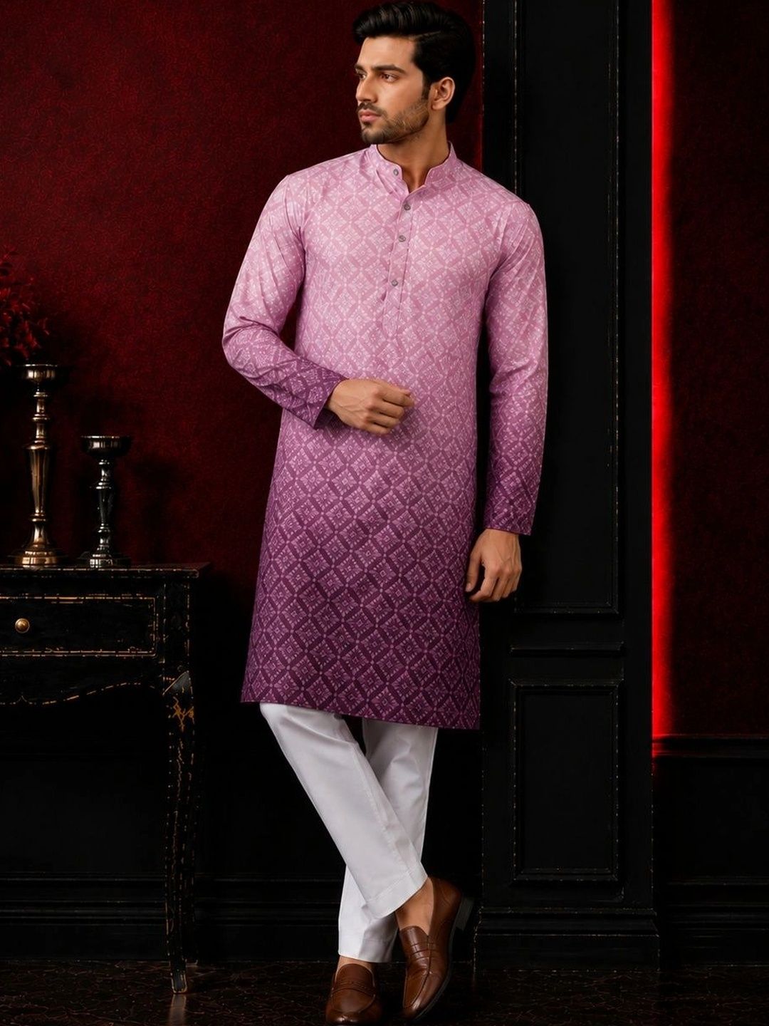 ORIFAB Men Ombre Dyed Regular Kurta with Pyjamas-picture-12