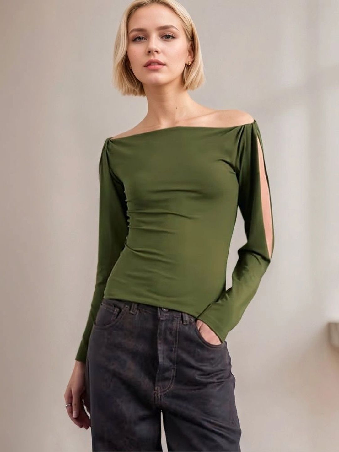 LULU & SKY Off-Shoulder Slit Sleeve Top-picture-11