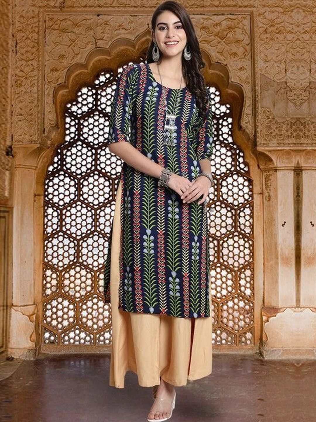 HERE&NOW Women Printed Crepe Kurta-picture-35