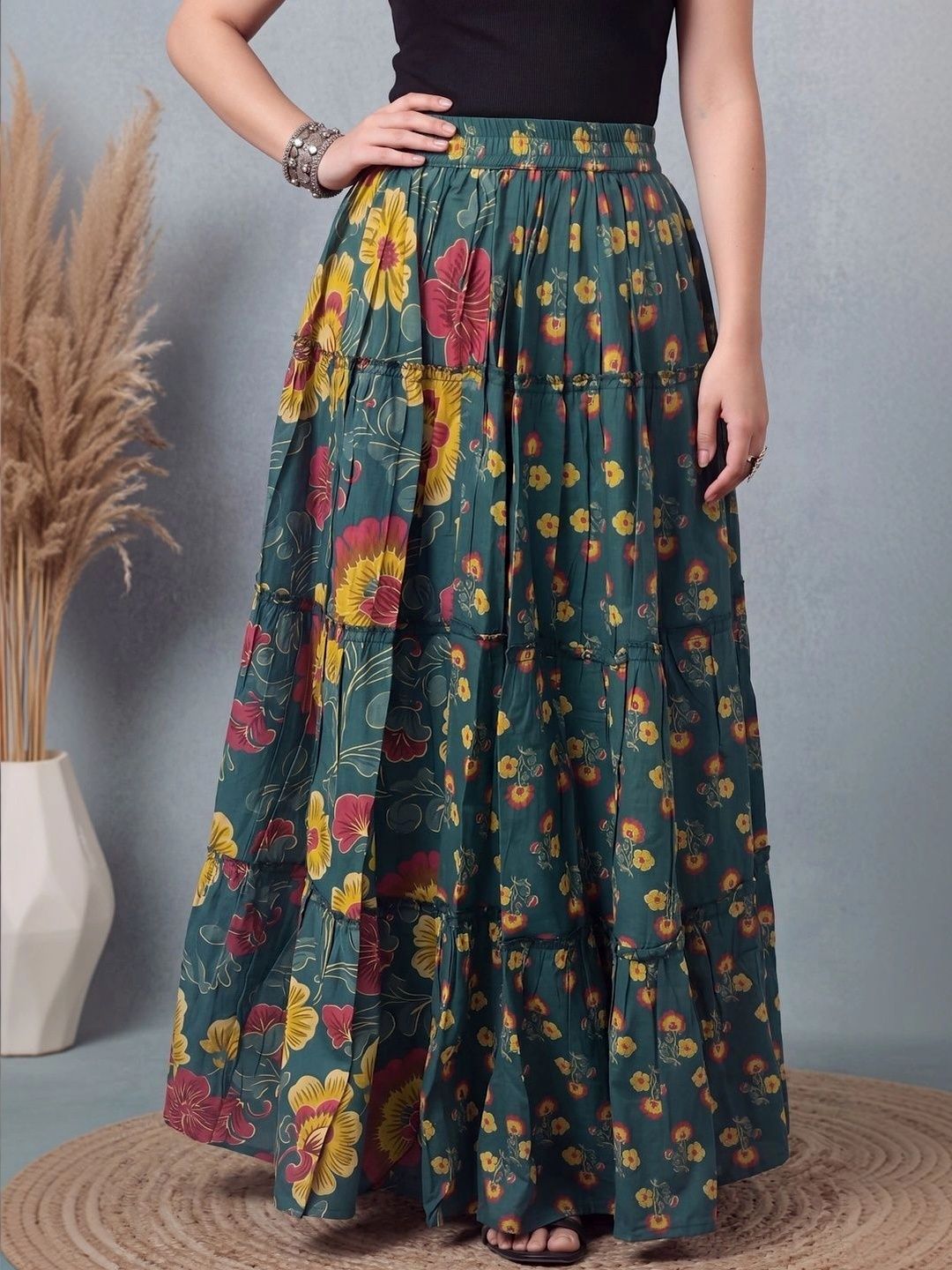 Anouk Women Cotton Cotton Cambric Floral Maxi Tiered Skirt-picture-14