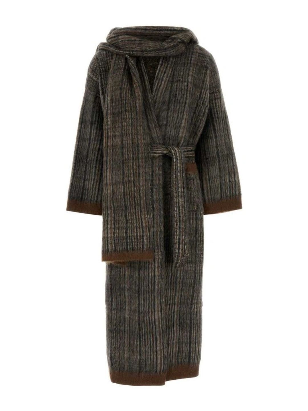 Brunello Cucinelli Women Checked Woollen Longline Cardigan with Belted Detail-picture-36