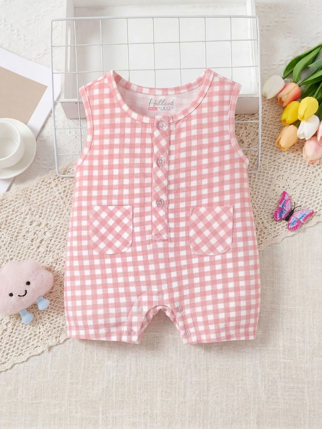 HELLCAT Infants Checked Cotton Rompers-image-38
