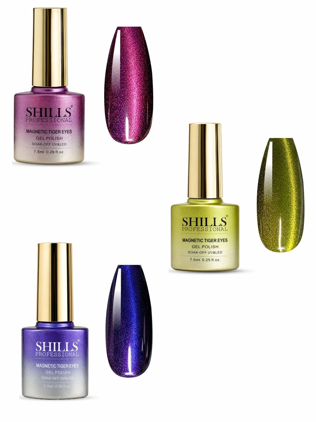 shills professional Set Of 3 Magnetic Tiger Eyes Gel Nail Polish - 7.5ml Each-420-421 -413-picture-21