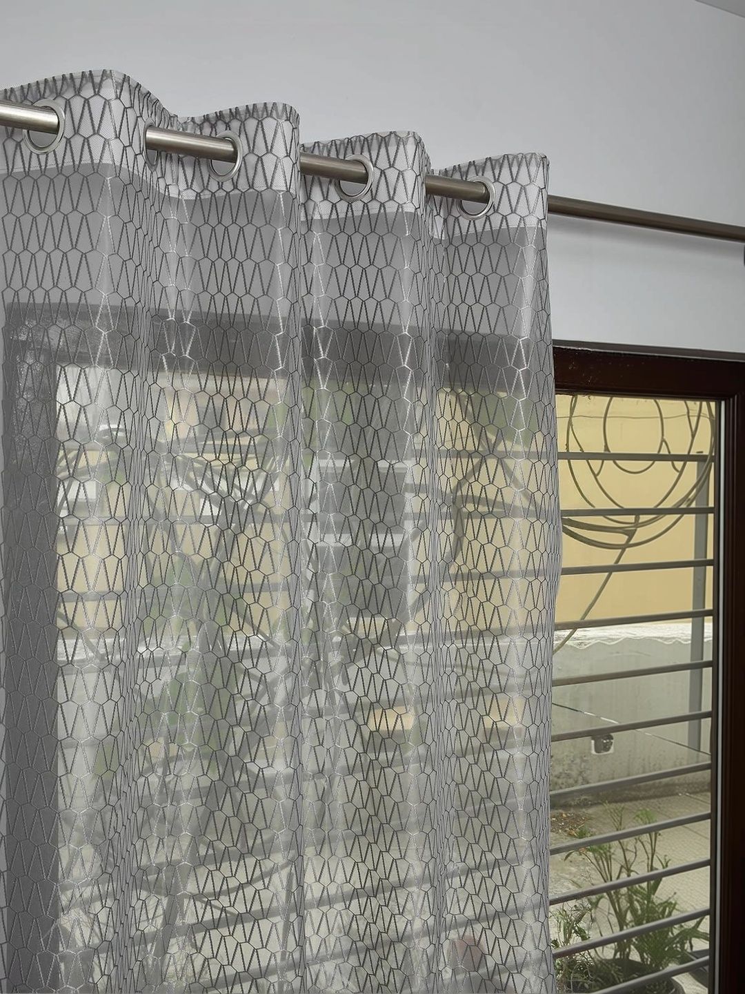 KFHDecor Grey Set of 2 Geometric Sheer Window Curtain-picture-46