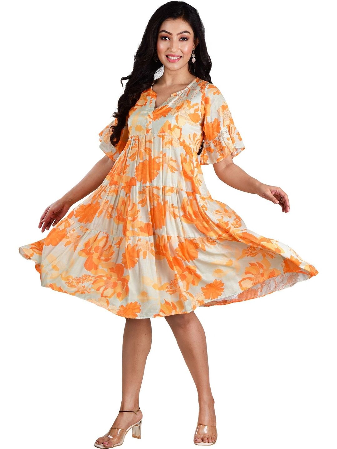 Clothe Funn Floral Print Flared Sleeve A-Line Dress-picture-10