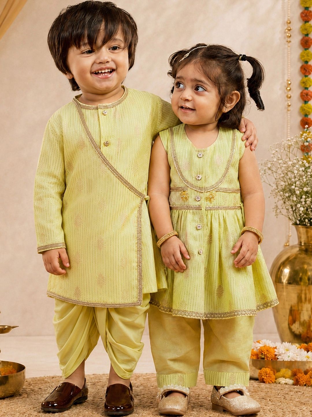 VASTRAMAY Girls Ethnic Motifs Angrakha Kurta with Dhoti Pants-image-25